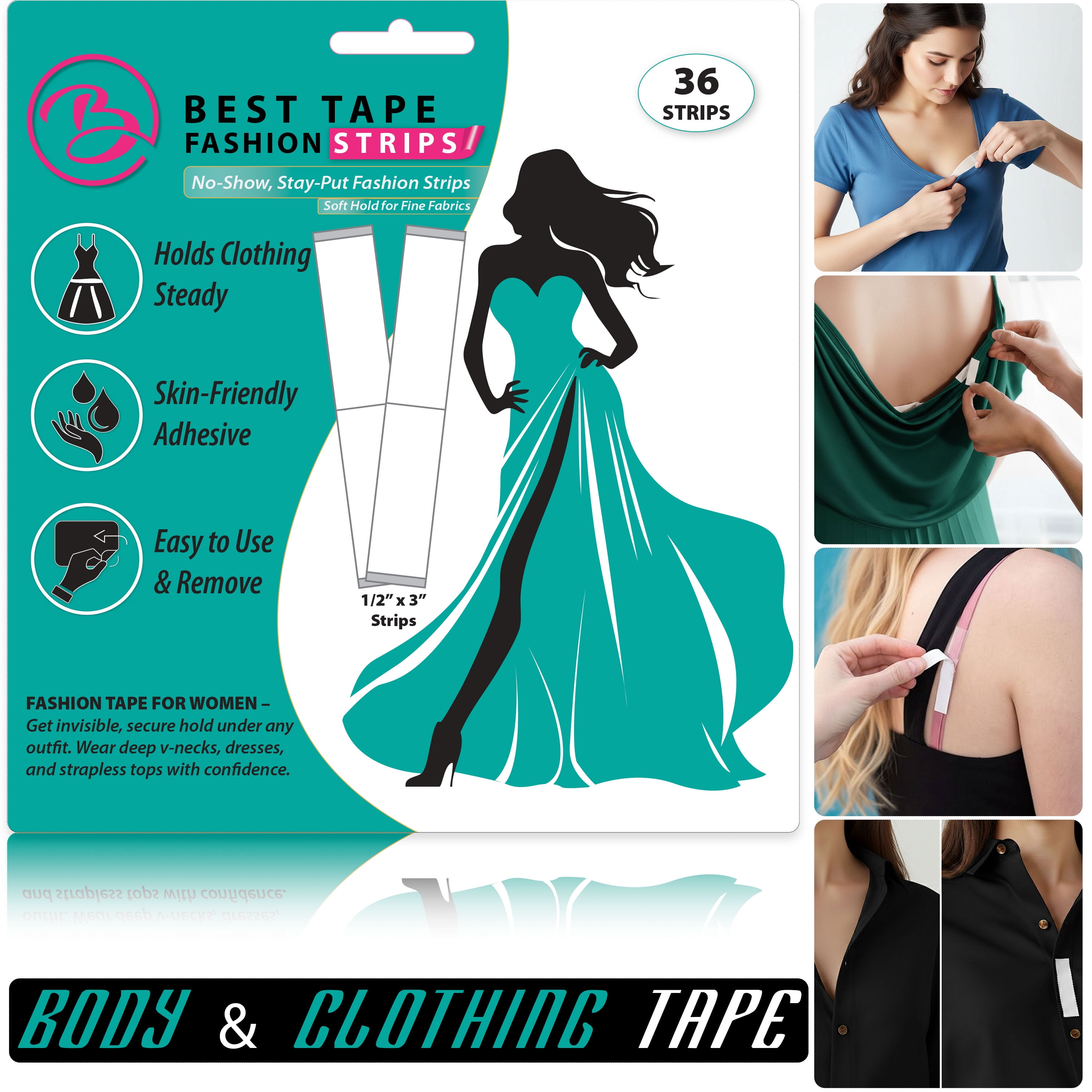 Best Tape Fashion Strips – Soft Hold for Fine Fabrics- 36 Double-Sided ...