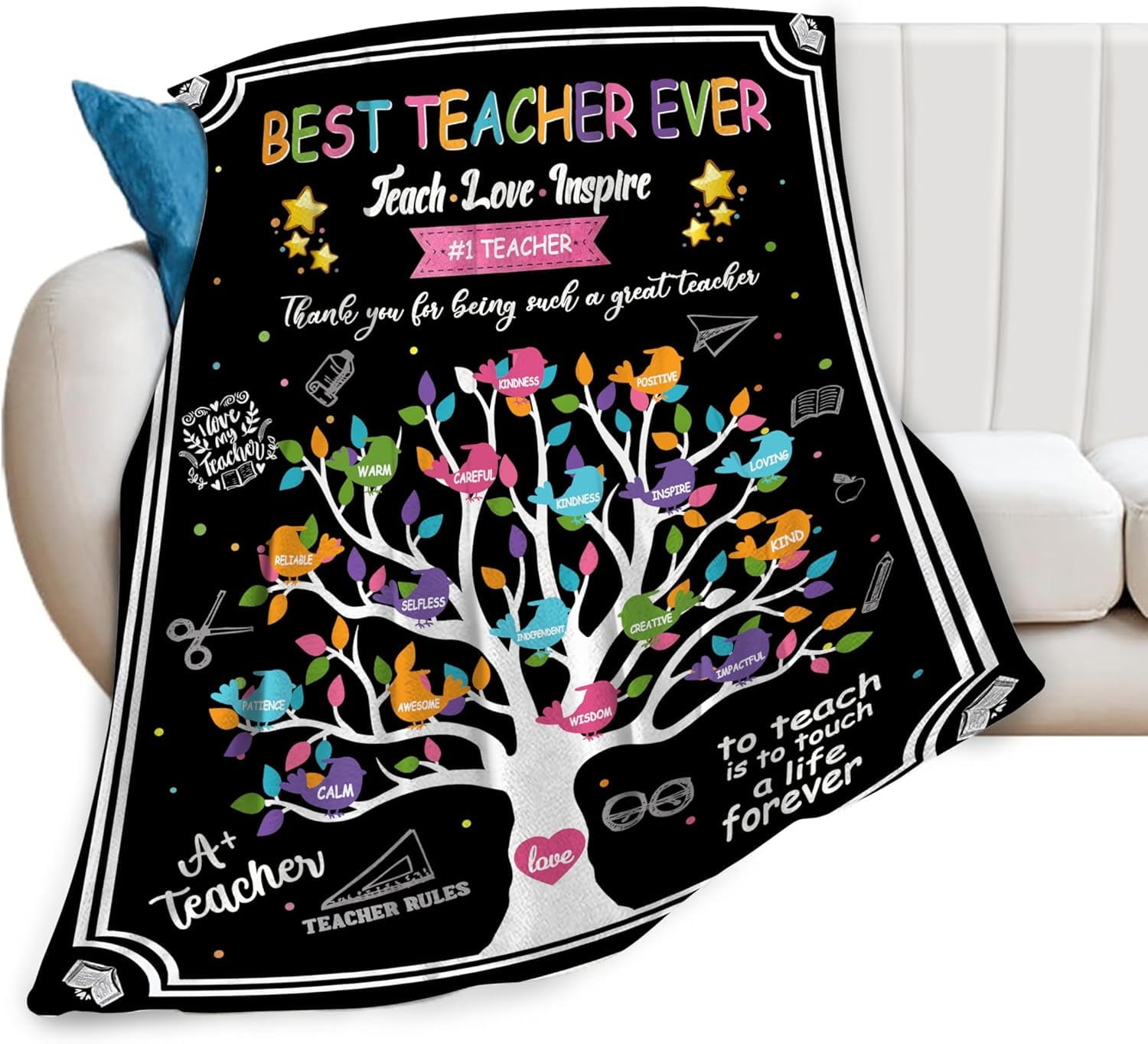 Best Teacher Blanket Teacher Throw Blankets Cozy Fleece Flannel Blanket Teacher Appreciation Gifts for Women Men Girls Adult for Couch Sofa Bed Decor 50"X60"