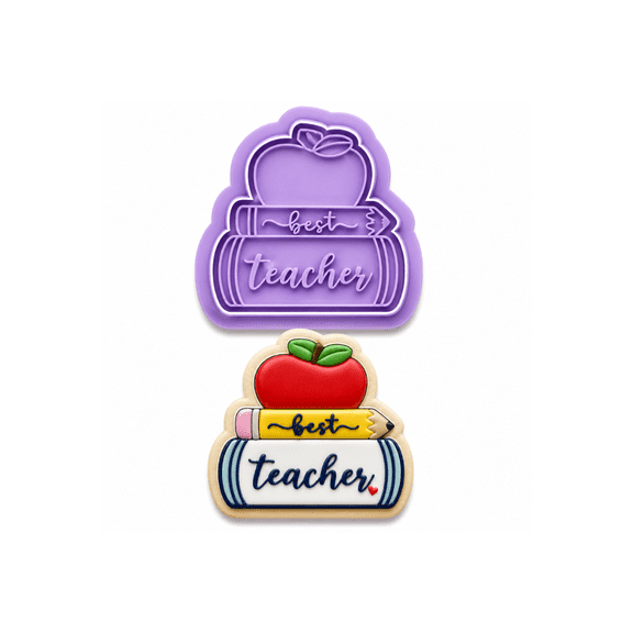 Best Teacher Cookie Cutter & Stamp &ndash; Apple & Pencil Teacher Gift Cutter &ndash; Fondant Embosser Tool