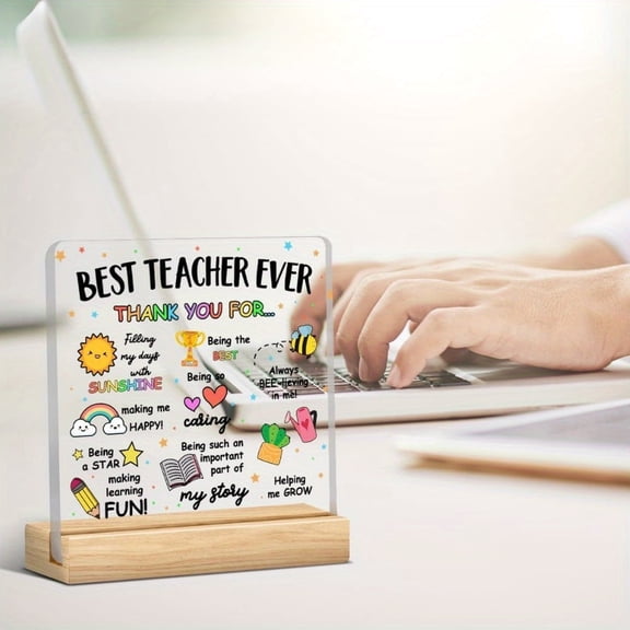 Best Teacher Ever Acrylic Desk Plaque Colorful Appreciation Gift Durable Home Office Decor For Educators Thank You Present For Teacher'S Day Or End Of Year Classroom Decorations For Teachers