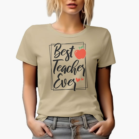 Best Teacher Ever Art Merch Gift, Tan T-Shirt, Large