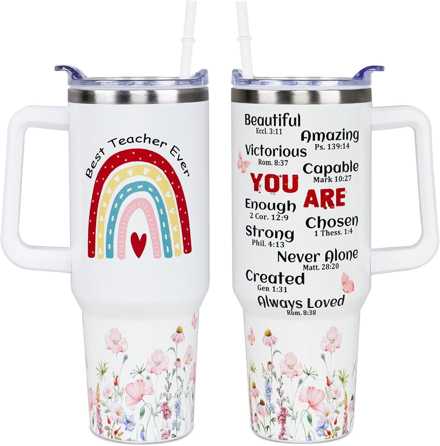 Best Teacher Ever Tumbler - 40oz Christian Teacher Appreciation Gift for Women - Birthday & Christmas