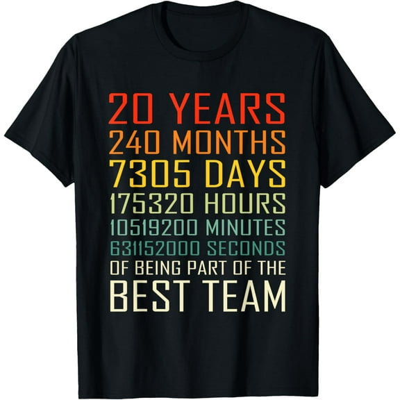 Best Team Vintage Work Anniversary 20 Years Employee T-ShirtMen's and women's gift, black and white T-shirt, size: Extra large S-4XL