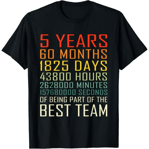 Best Team Vintage Work Anniversary 5 Years Employee T-ShirtMen's and women's gift, black and white T-shirt, size: Extra large S-4XL