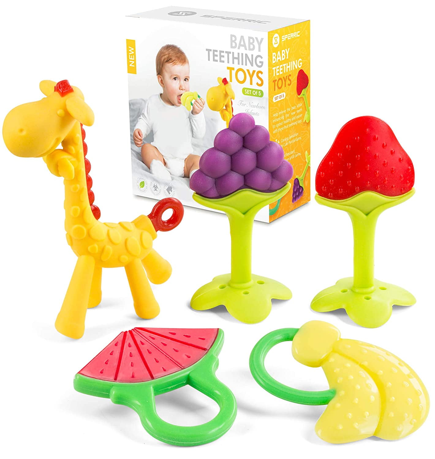 SPERRIC Best Teething Toys For Baby / Newborn BPA Free (5 Pack)