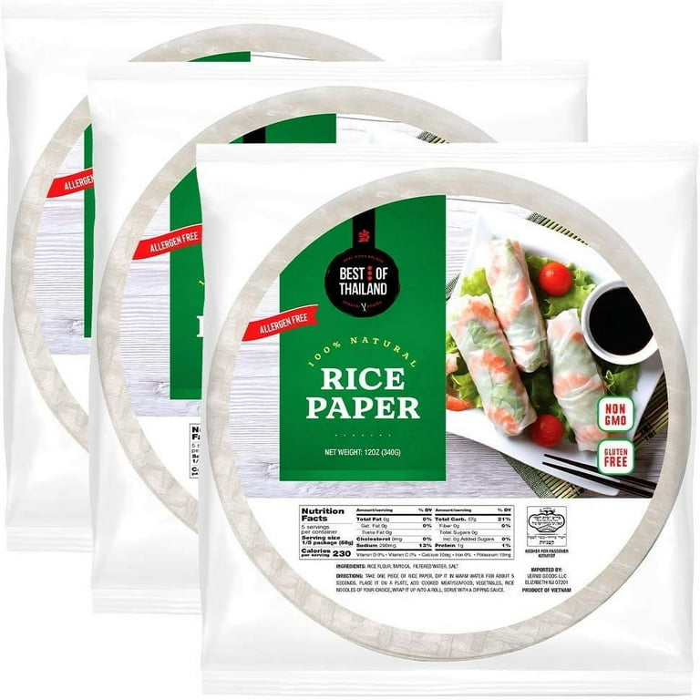 Best of Thailand Round Rice Paper Wraps | Perfect for Fresh Spring Rolls & Dumplings | Non-GMO, Gluten-Free, Vegan & Paleo | Kosher for Passover