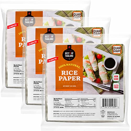 Best of Thailand [Square] White Rice Paper Wraps 3 Pack Perfect for