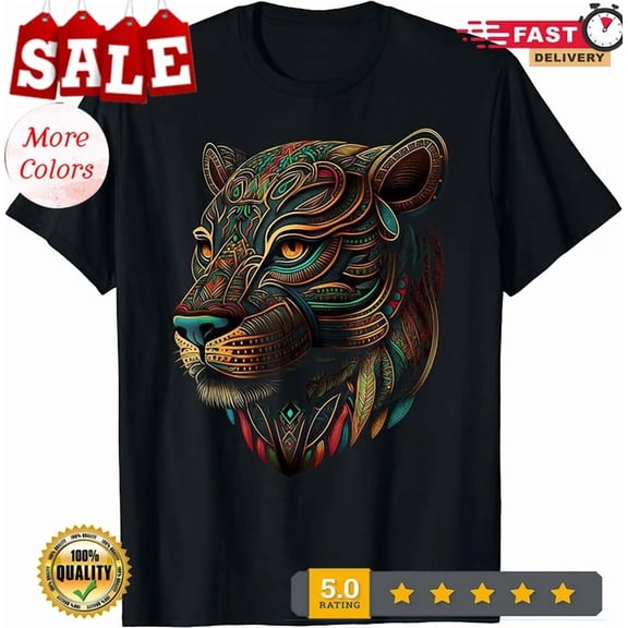 Best To Buy Azteca Mountain Lion Indigenous Aztec Art Colorful Animals T-Shirt., Unisex T-Shirt