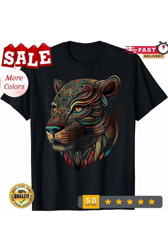 Best To Buy Azteca Mountain Lion Indigenous Aztec Art Colorful Animals T-Shirt., Unisex T-Shirt