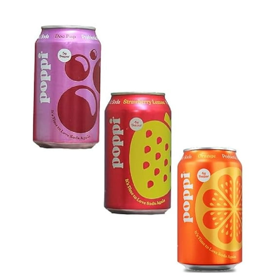 Best Top Pick Poppi Sparkling Prebiotic Soda, Beverage, 12 Fl Ounce Can Variety Pack (Strawberry Lemon, Orange, Doc Pop) (Pack of 3)