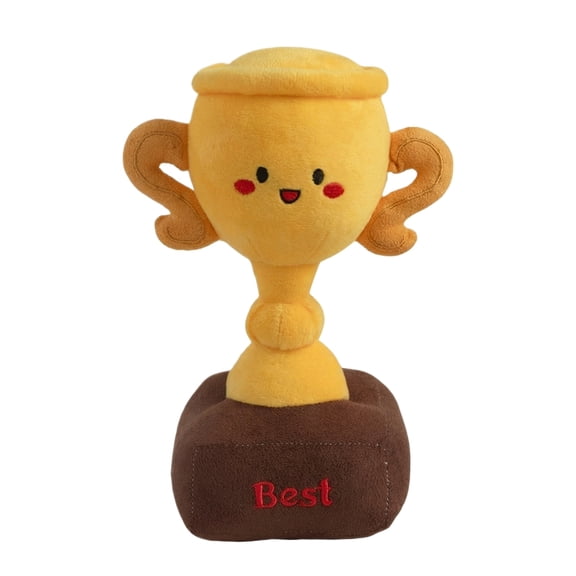 Best Trophy Plush Toy Golden Reward Pillow Velvet, Celebration Winner Mascot for Desk Shelf, 1-Pack. Cute Soft Gift for Friends, Birthday Gift