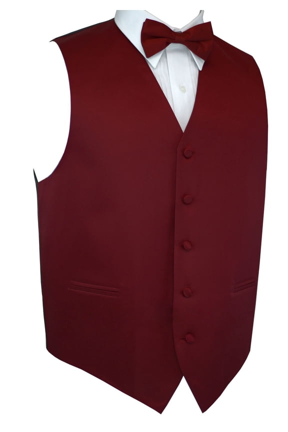 , Men's Formal, Prom, Wedding, Homecoming, Tuxedo Vest, Bow-Tie & Hankie Set for Prom, Wedding, Cruise in Burgundy - XL