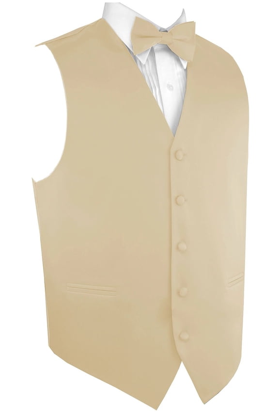 Men's Formal, Prom, Wedding, Homecoming, Cruise Tuxedo Vest, Bow-Tie & Hankie Set in Champagne - 5XL