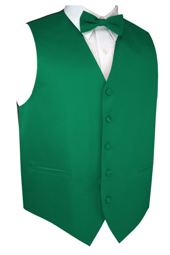 , Men's Formal, Prom, Wedding, Homecoming, Tuxedo Vest, Bow-Tie & Hankie Set for Prom, Wedding, Cruise in Green - M