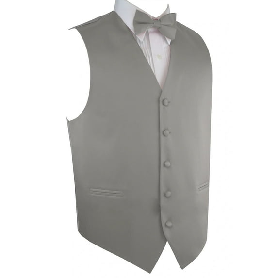 Best Tuxedo Men's Formal, Prom, Wedding, Cruise Tuxedo Vest, Bow-Tie & Hankie Set in Silver - 2XL