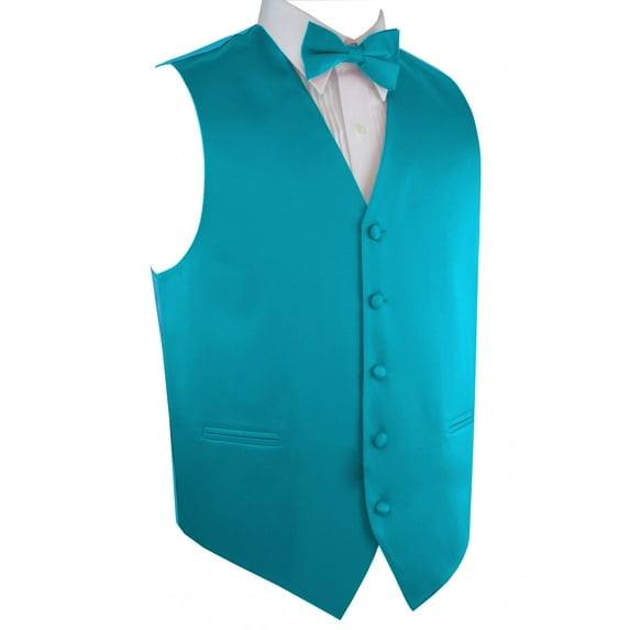 Best Tuxedo Men's Formal, Prom, Wedding, Homecoming, Cruise Tuxedo Vest, Bow-Tie & Hankie Set in Turquoise - 5XL