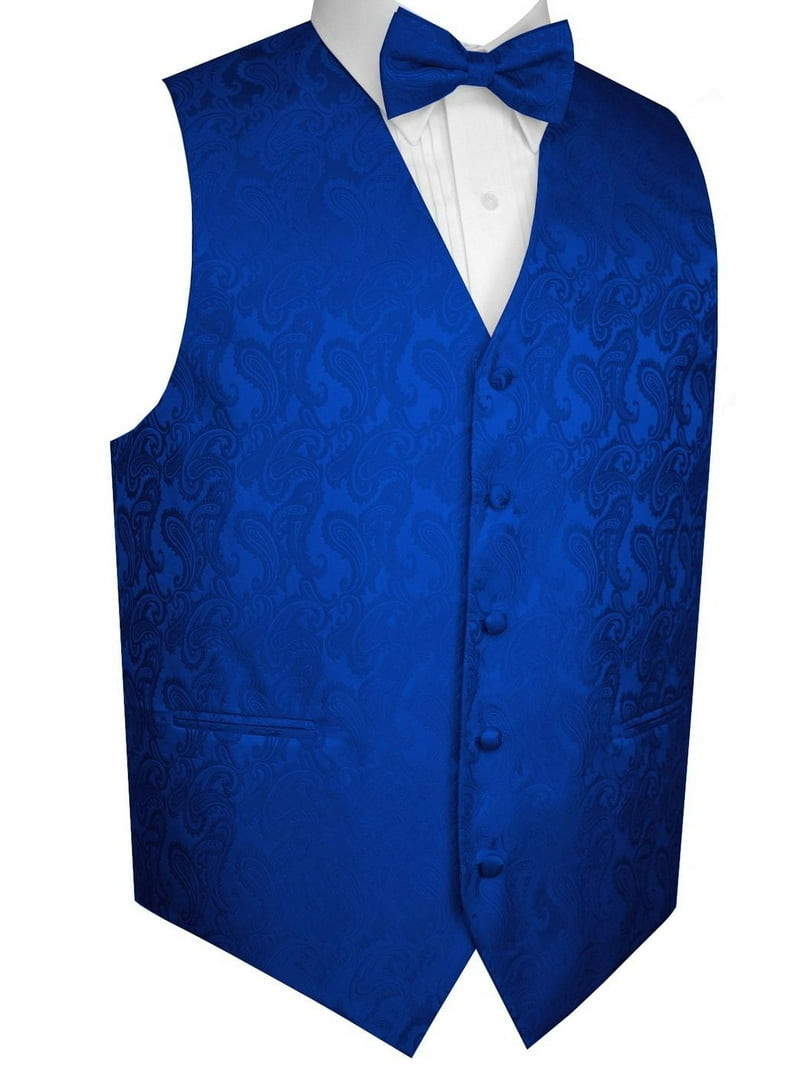 NAVY MEN'S PAISLEY formal tuxedo vest, bow-tie & hankie set. For Formal