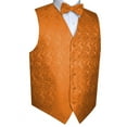 thumbnail image 1 of BEST TUXEDO Men's Formal, Prom, Wedding, Homecoming, Tuxedo Vest, Bow-Tie & Pocket Square Set in Orange Paisley - XL, 1 of 4