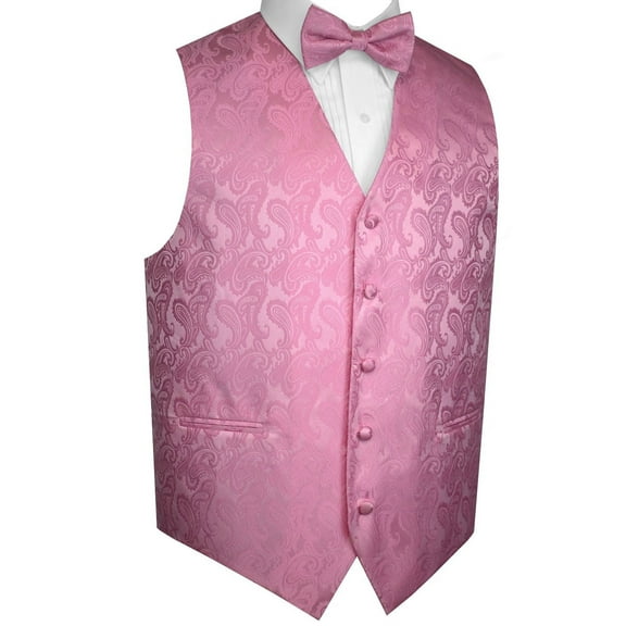 BEST TUXEDO Men's Formal, Prom, Wedding, Homecoming, Tuxedo Vest, Bow-Tie & Pocket Square Set in Rose Paisley - M