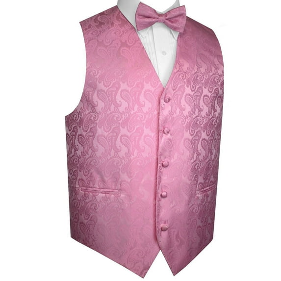 BEST TUXEDO Men's Formal, Prom, Wedding, Homecoming, Tuxedo Vest, Bow-Tie & Pocket Square Set in Rose Paisley - M
