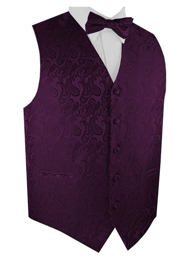 Men's Formal, Prom, Wedding, Homecoming, Cruise Tuxedo Vest, Bow-Tie & Hankie Set in Sangria Paisley - S