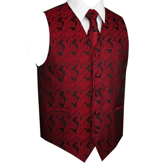 BEST TUXEDO Men's Formal, Prom, Wedding, Homecoming, Tuxedo Vest, Tie & Hankie Set in Apple Paisley - L
