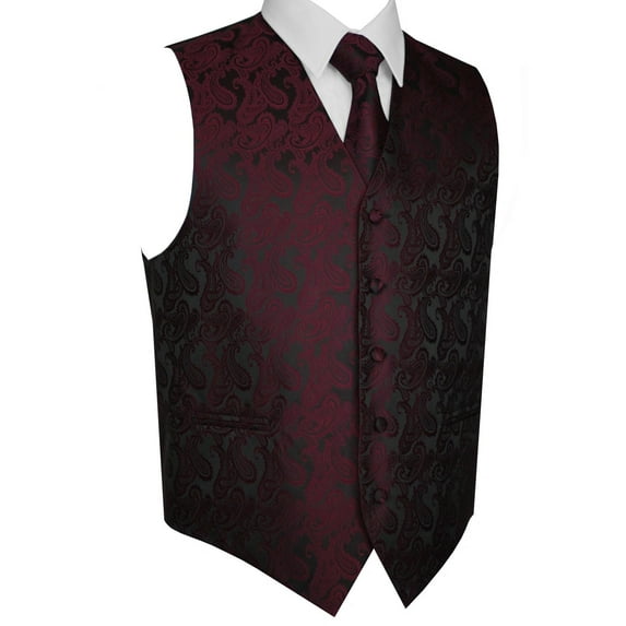 Best Tuxedo Men's Formal, Prom, Wedding, Homecoming, Tuxedo Vest, Tie & Hankie Set in Berry Paisley - XL