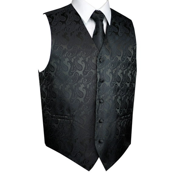 BEST TUXEDO Men's Formal, Prom, Wedding, Homecoming, Tuxedo Vest, Tie & Hankie Set in Charcoal Paisley - 6XL