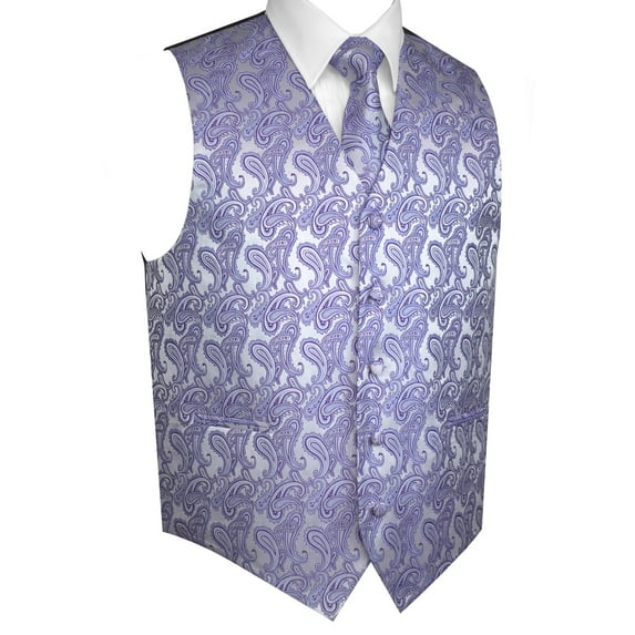 BEST TUXEDO Men's Formal, Prom, Wedding, Homecoming, Tuxedo Vest, Tie & Hankie Set in Lavender Paisley - 6XL