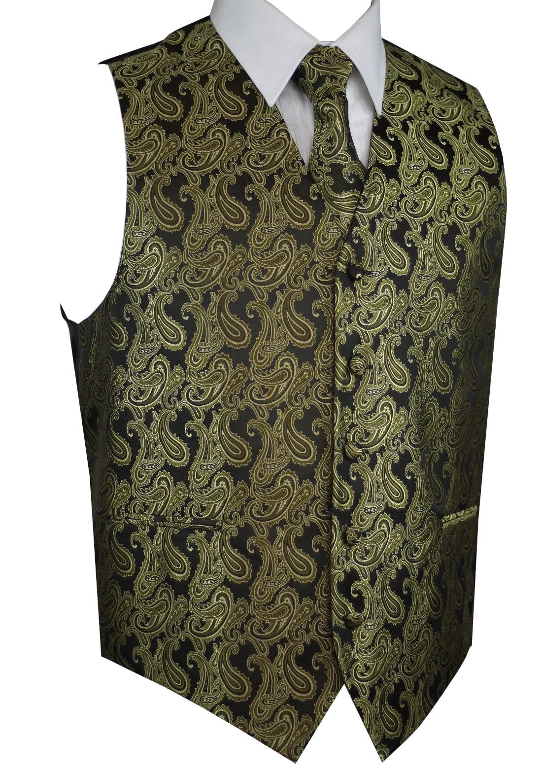 Men's Champagne Paisley Tuxedo Vest, Tie & Handkerchief Set - Wedding, Prom, Formal