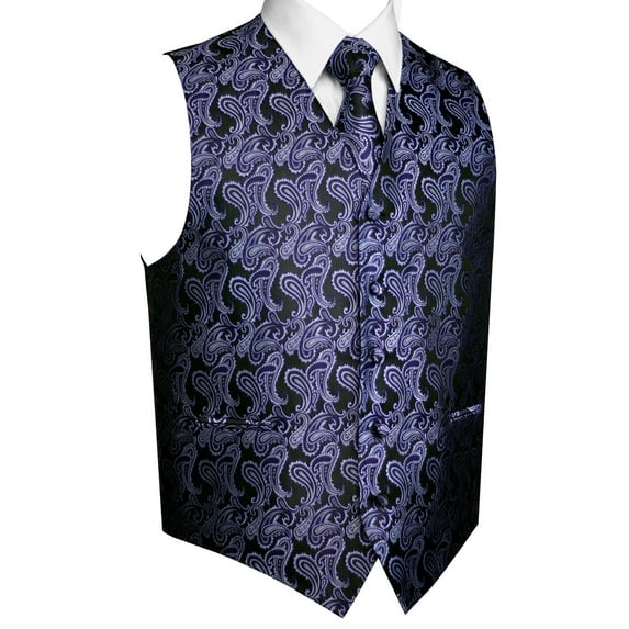 BEST TUXEDO Men's Formal, Prom, Wedding, Homecoming, Tuxedo Vest, Tie & Hankie Set in Purple Paisley - 5XL