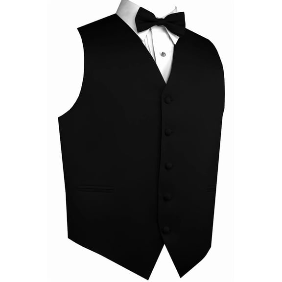 Men's Formal Tuxedo Vest, Bow-Tie & Hankie Set for Prom, Homecoming, Wedding, Cruise in Black - 4XL
