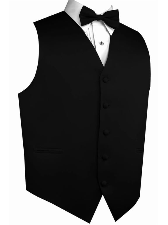 Men's Formal Tuxedo Vest, Bow-Tie & Hankie Set for Prom, Homecoming, Wedding, Cruise in Black - M