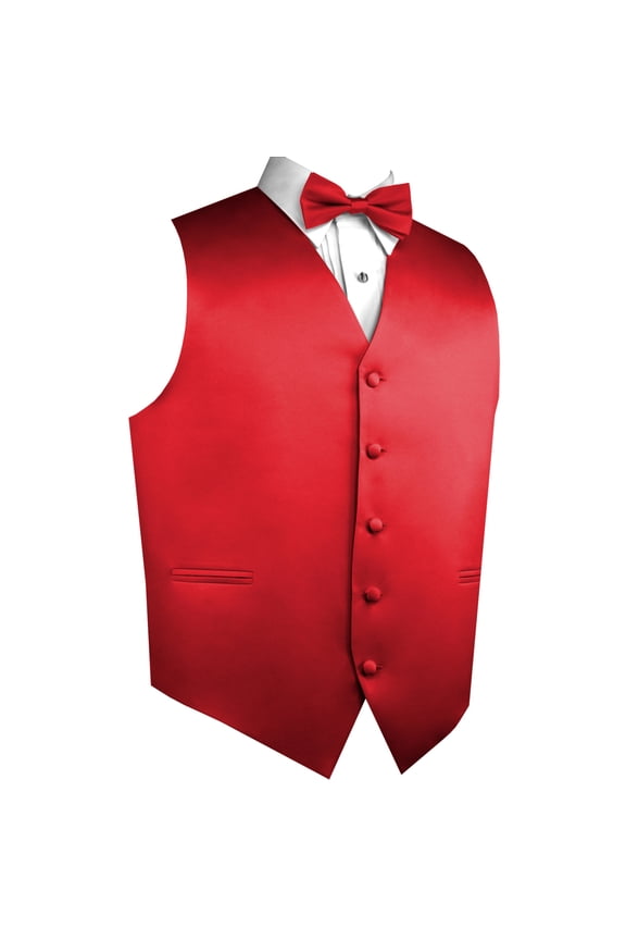 Men's Formal Tuxedo Vest, Bow-tie Prom Wedding Homecoming - Scarlet