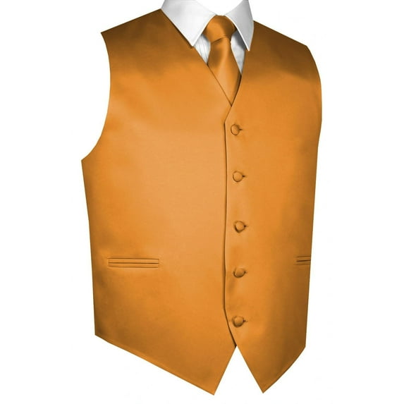Best Tuxedo Men's Solid Satin Formal, Tuxedo, Wedding, Prom, Cruise Vest, Tie & Hankie Set in Honey Gold