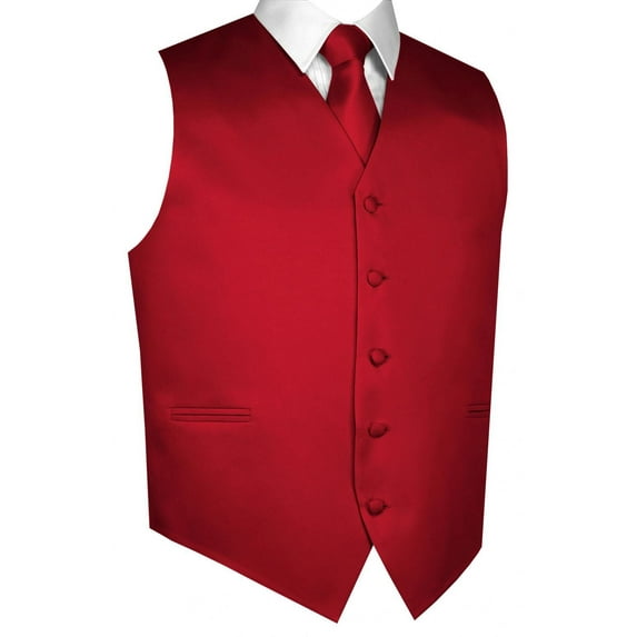 Best Tuxedo Men's Solid Satin Formal, Tuxedo, Wedding, Prom, Cruise Vest, Tie & Hankie Set in Red