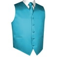 thumbnail image 1 of BEST TUXEDO Men's Formal, Prom, Wedding, Homecoming, Tuxedo Vest, Tie & Hankie Set in Turquoise Solid Satin - XS, 1 of 3