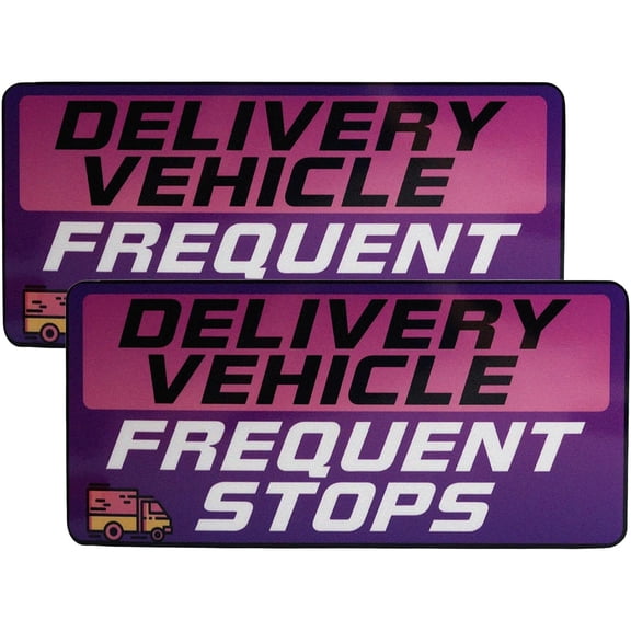 Best Value 2 Pack 9x4 Inch Reflective Delivery Driver Car Magnet, Weatherproof Frequent Stops Safety Warning Sign, Pink Car Accessory