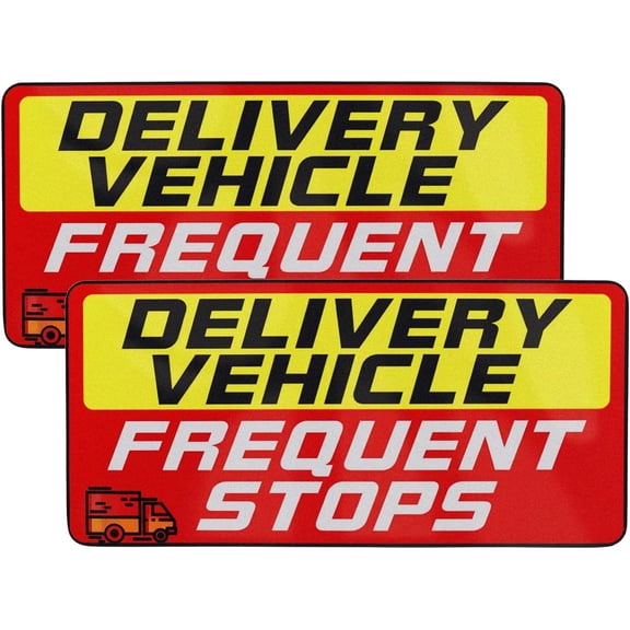Best Value 2 Pack 9x4 Inch Reflective Delivery Driver Car Magnet, Weatherproof Frequent Stops Safety Warning Sign, Red Vehicle Accessory