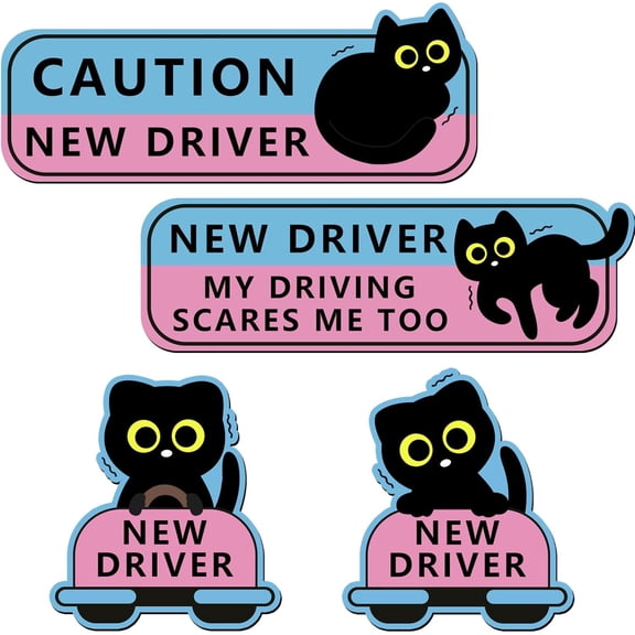 Best Value 4Pcs Cute Shivering Black Cat Student Driver Car Magnets, Funny Cartoon Nervous Safety Caution Signs, Reusable Magnetic Bumper Stickers for New Drivers