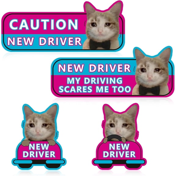 Best Value 4Pcs Funny Cat Newbie Driver Magnetic Bumper Stickers, Day & Night Usable Reflective Student Driver Safety Magnets for All Vehicles