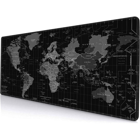 Best Value Black World Map XXL Gaming Mouse Pad, 31.5x11.8 Inch Extended Keyboard Desk Mat, Non-Slip Rubber Base with Stitched Edges for Laptop Home Office