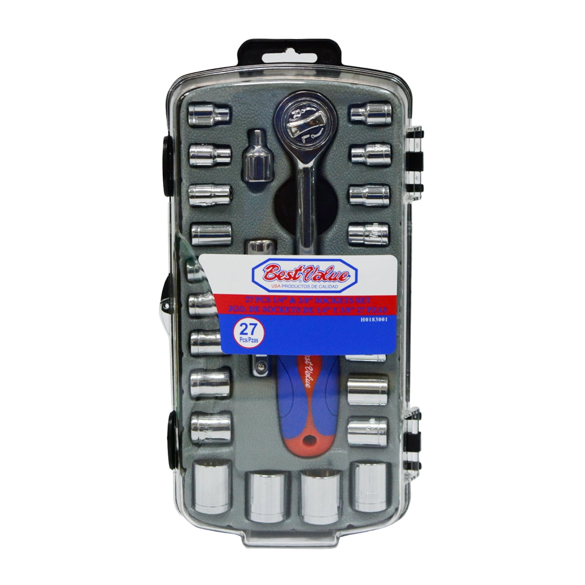 Best Value H0183001 1/4 in. and 3/8 in. Drive Sockets Metric and SAE 27-Piece Set