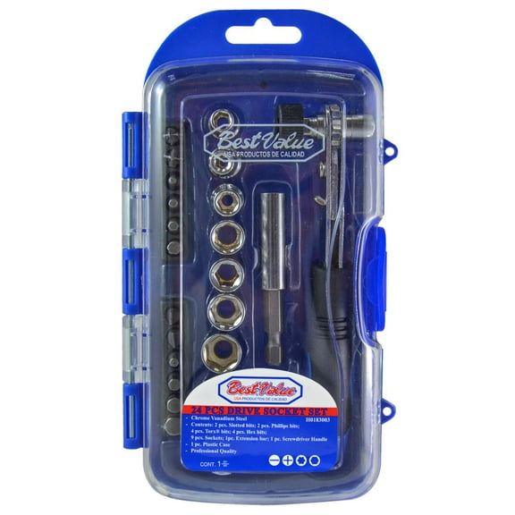 Best Value H0183003 Ratcheting Screwdriver Drive Socket and Bit  with Carrying Case  24 Piece Set