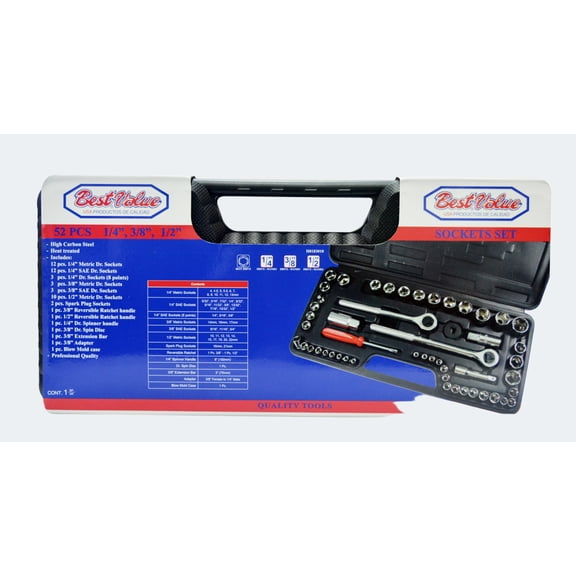 1/4, 3/8 & 1/2 in. Socket Set 52-Piece Best Value H0183010