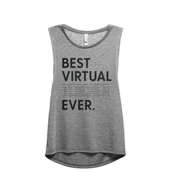 Best Virtual Teacher Ever Women's Fashion Sleeveless Muscle Workout Yoga Tank Top Heather Grey Grey 2X-Large