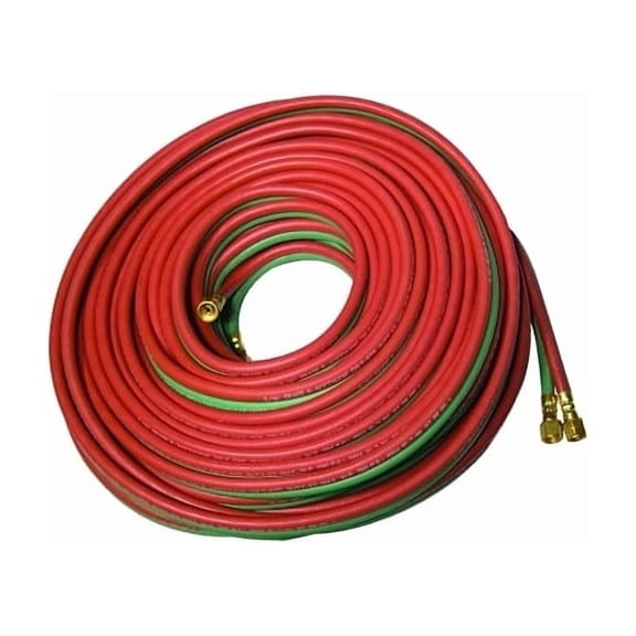 Grade T Twin-Line Welding Hose, 3/16 in, 25 ft, BB Fittings, Fuel Gases and Oxygen