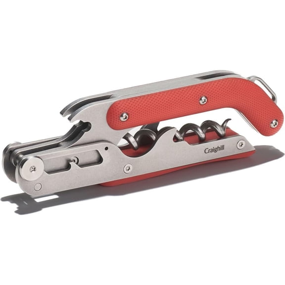 Best Wine Key - Sommelier Designed Stainless Steel Opener with Corkscrew, Foil Cutter, and Crown Cap Bottle Opener, Heavy Duty Matte Red