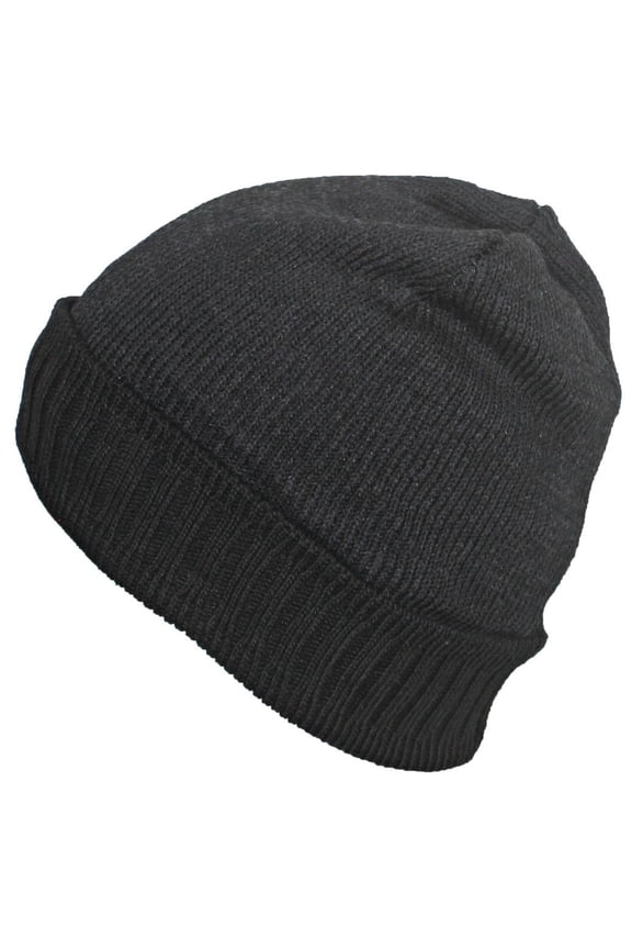 Adult Cuffed Variegated Color Rib Knit Beanie W/Faux Fur Lining - Dark Gray/Black