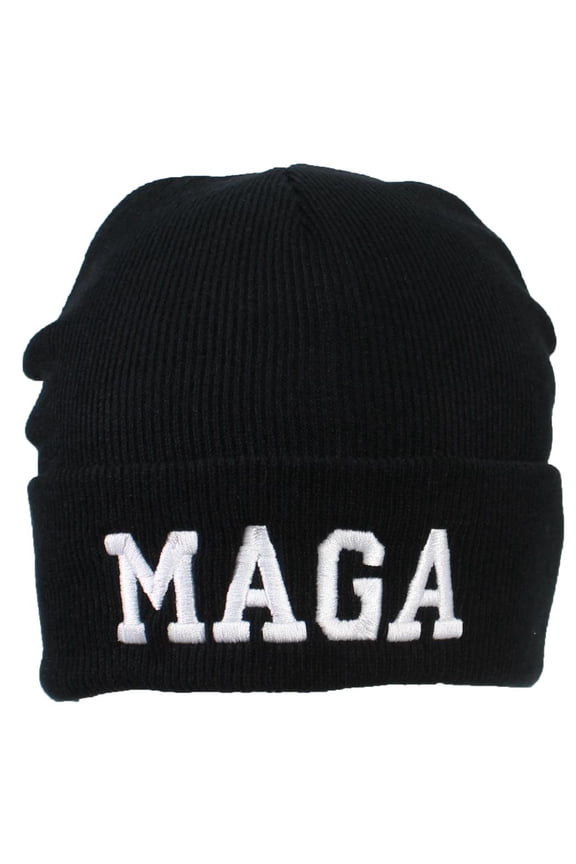 Adult Embroidered MAGA Donald Trump Tight Knit Beanie - Black